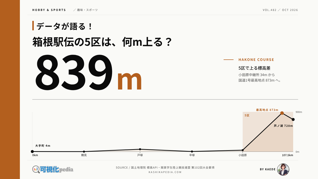 箱根駅伝のコースを図解｜10区間の距離・高低差・区間記録を一枚で